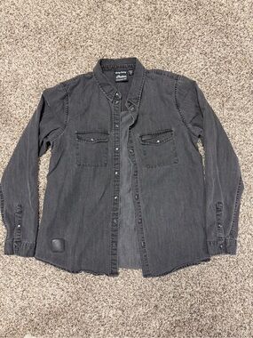 Women’s Indian Motorcycle Gray Black Button-Down Denim Shirt Small
